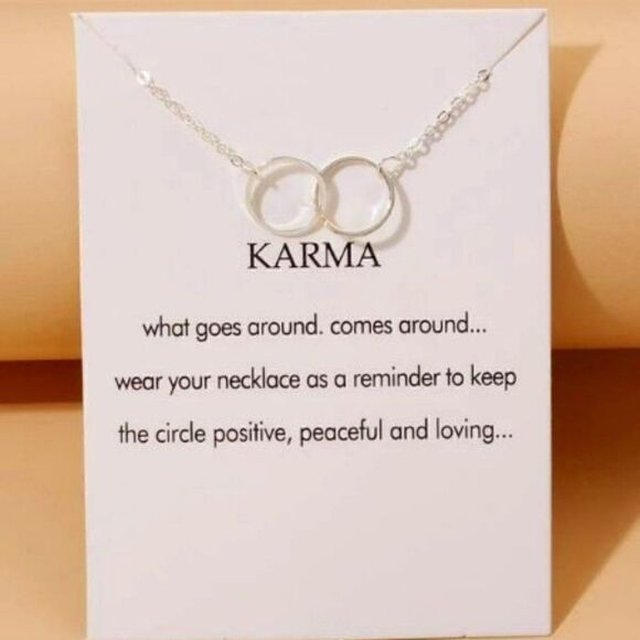 KARMA INTERLOCKING CIRCLE PENDANT NECKLACE WITH INSPIRATIONAL CARD - Picture 1 of 7